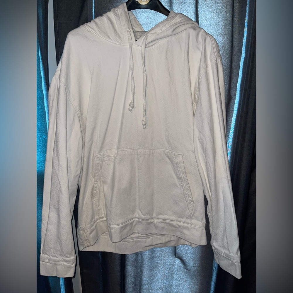 Zara Mens White Distressed Denim Hoodie